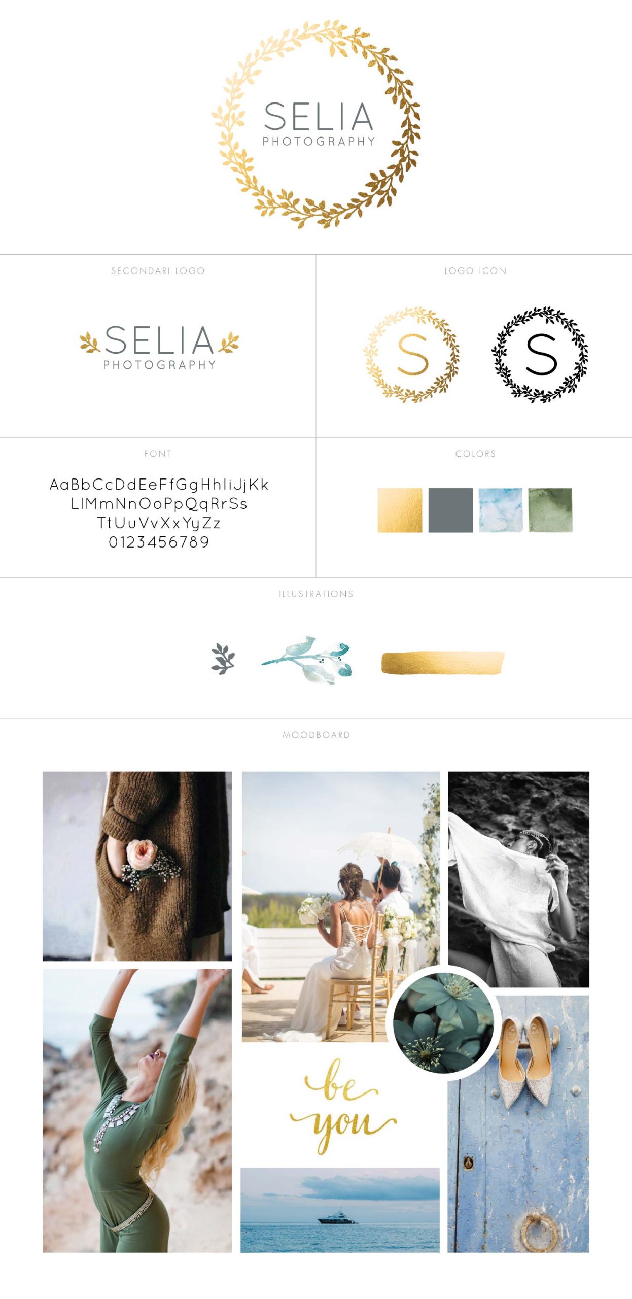 Branding design for a destination wedding photographer in Ibiza - Golden leaves and watercolor flowers by Claudia Orengo from Heartmade.es - Design for Happiness